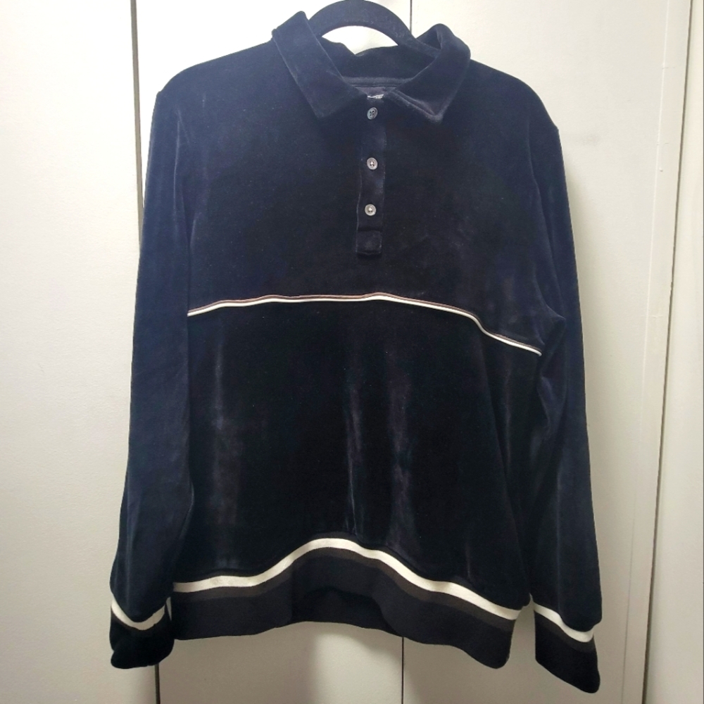 Todd Snyder Black Velour Piped Polo